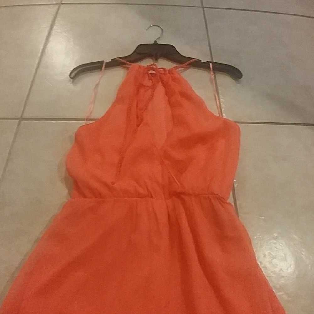 ❄SALE❄Zara neon coral halter open back dress - Picture 6 of 7